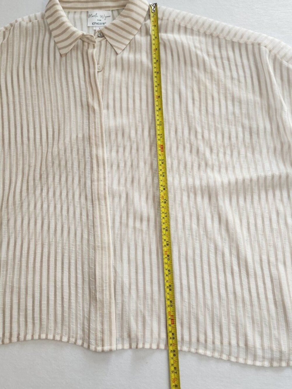 Chicos Marla Wynne Beige And White Flowy dolman sleeve shear blouse size large - Picture 4 of 8